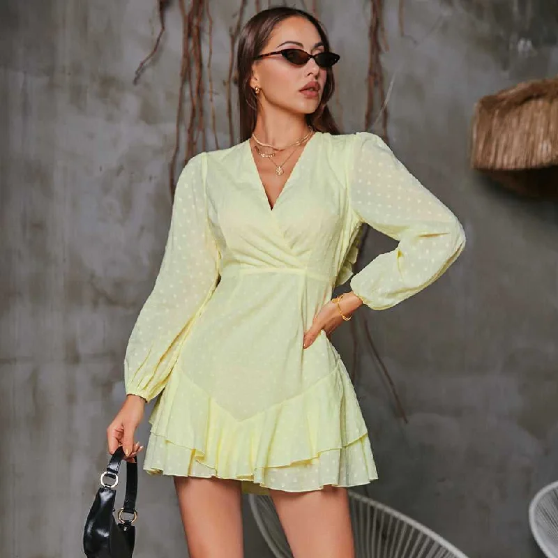 Deal Mania KittenAlarm - Long Sleeve V-neck Spring Dress