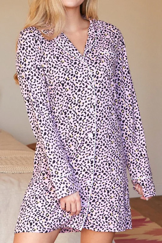 Best Deals LONG SLEEVE COLLAR DETAILED PAJAMA DRESS