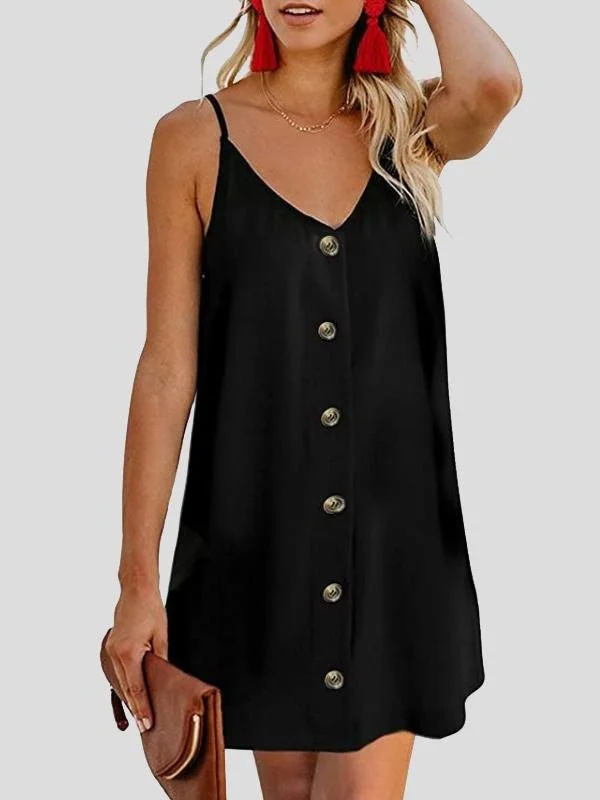 The Best Prices KittenAlarm - V-neck Single-breasted Sleeveless Suspender Dress