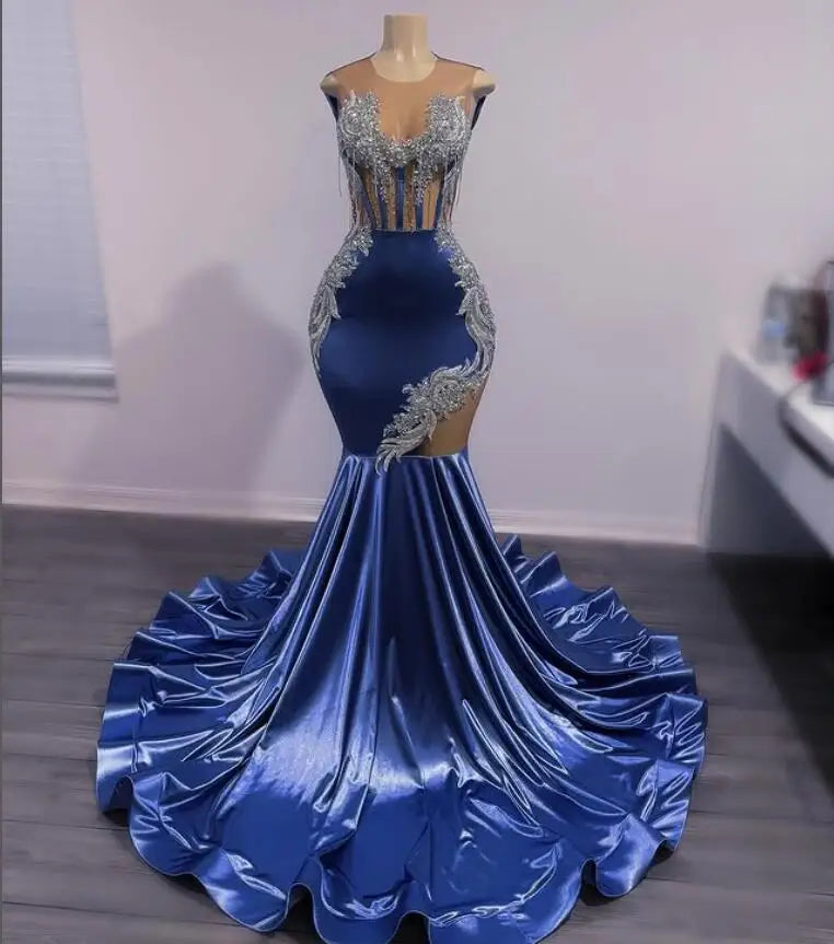 Weekend Special Royal Blue Shiny Mermaid Prom Gala Dresses Sparkly Diamond Sheer Mesh Customsized Black Girl Evening Birthday Party Gown Weekend Special Royal Blue Shiny Mermaid Prom Gala Dresses Sparkly Diamond Sheer Mesh Customsized Black Girl Evening Birthday Party Gown