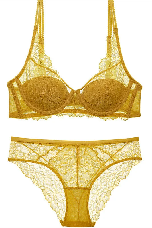 Super Deal Free Shipping Gold Lace Lingerie Set