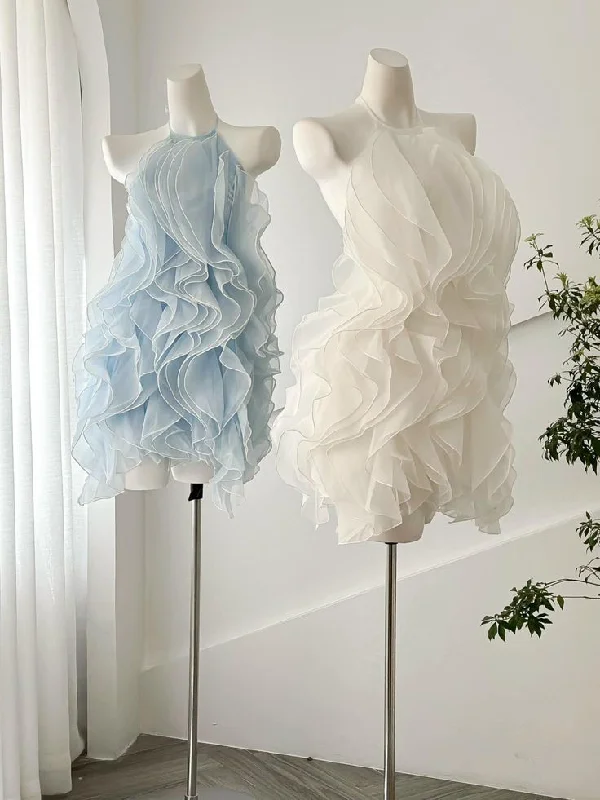 Best Seller Light Blue Halter Ruffles Homecoming Dress Mini Birthday Dress, DP4477