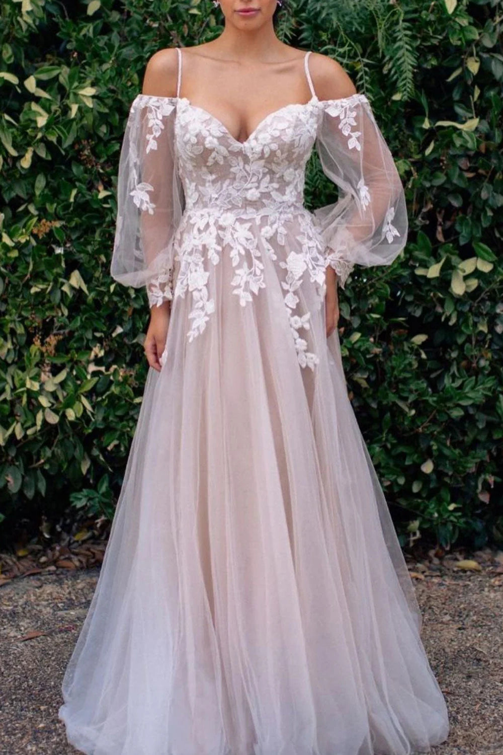 Extra Savings A-Line Off-Shoulder Appliques Beach Wedding Dress