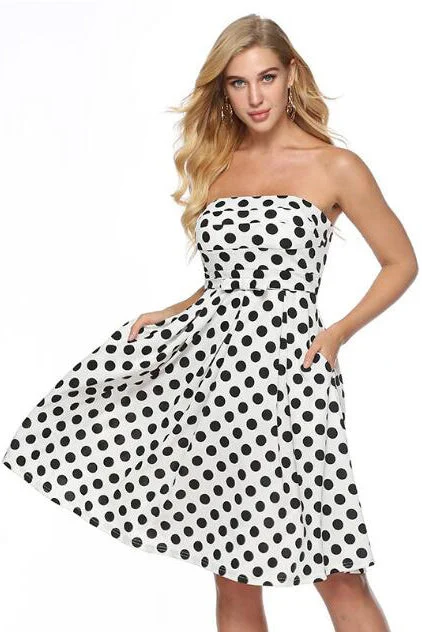 Price Drop Alert Strapless Dot Print Knee Length party Dress