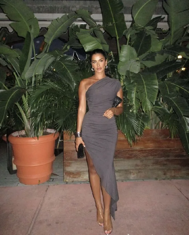 Weekend Special Grey One Shoulder Sheath Simple Party Dress Cocktail Dress, DP4474