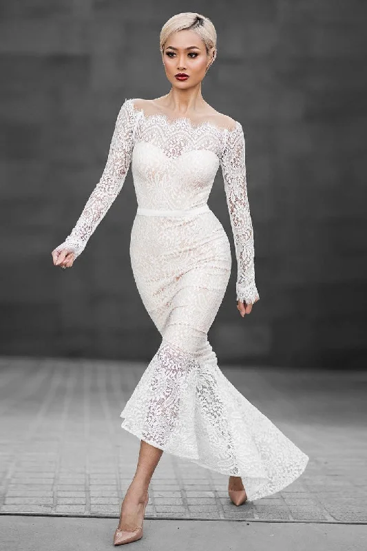 New Arrival Off Shoulder Mermaid Long Sleeves Lace Party Dress