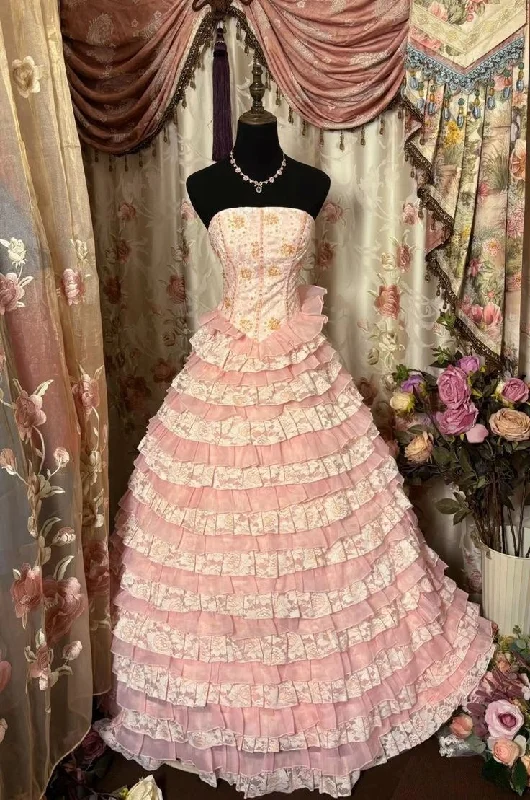 Great Deals Pink Strapless A-Line Vintage Cake Dress Long Prom Dress Evening Gown, DP4514 Great Deals Pink Strapless A-Line Vintage Cake Dress Long Prom Dress Evening Gown, DP4514