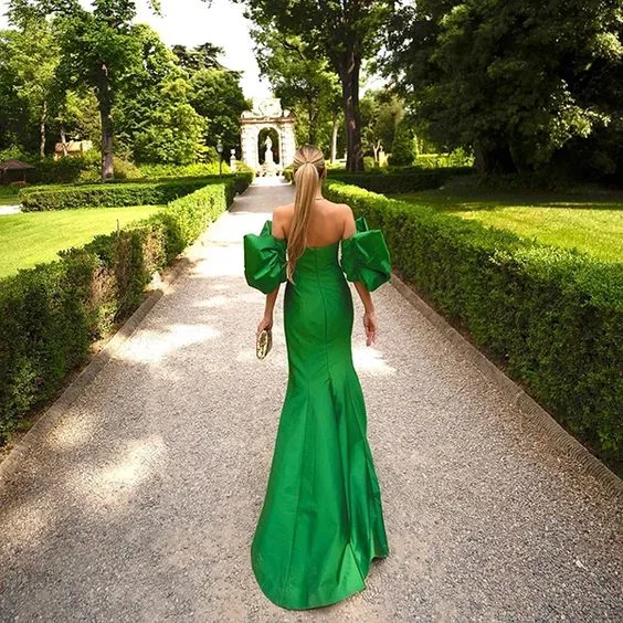 New Arrival Green Strapless Mermaid Long Prom Dress with Detachable Sleeves, DP2095