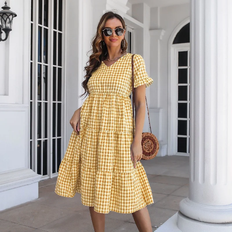 Clearance Sale KittenAlarm - Bonny Pocketed Gingham Tie Front Babydoll Dress - Yellow