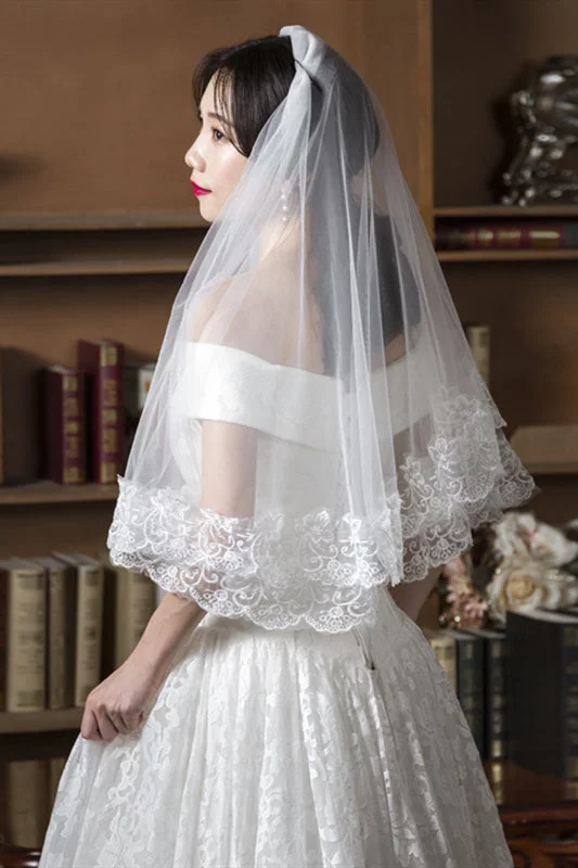 Exclusive Preview Short White Double Layered Lace Edged Veil