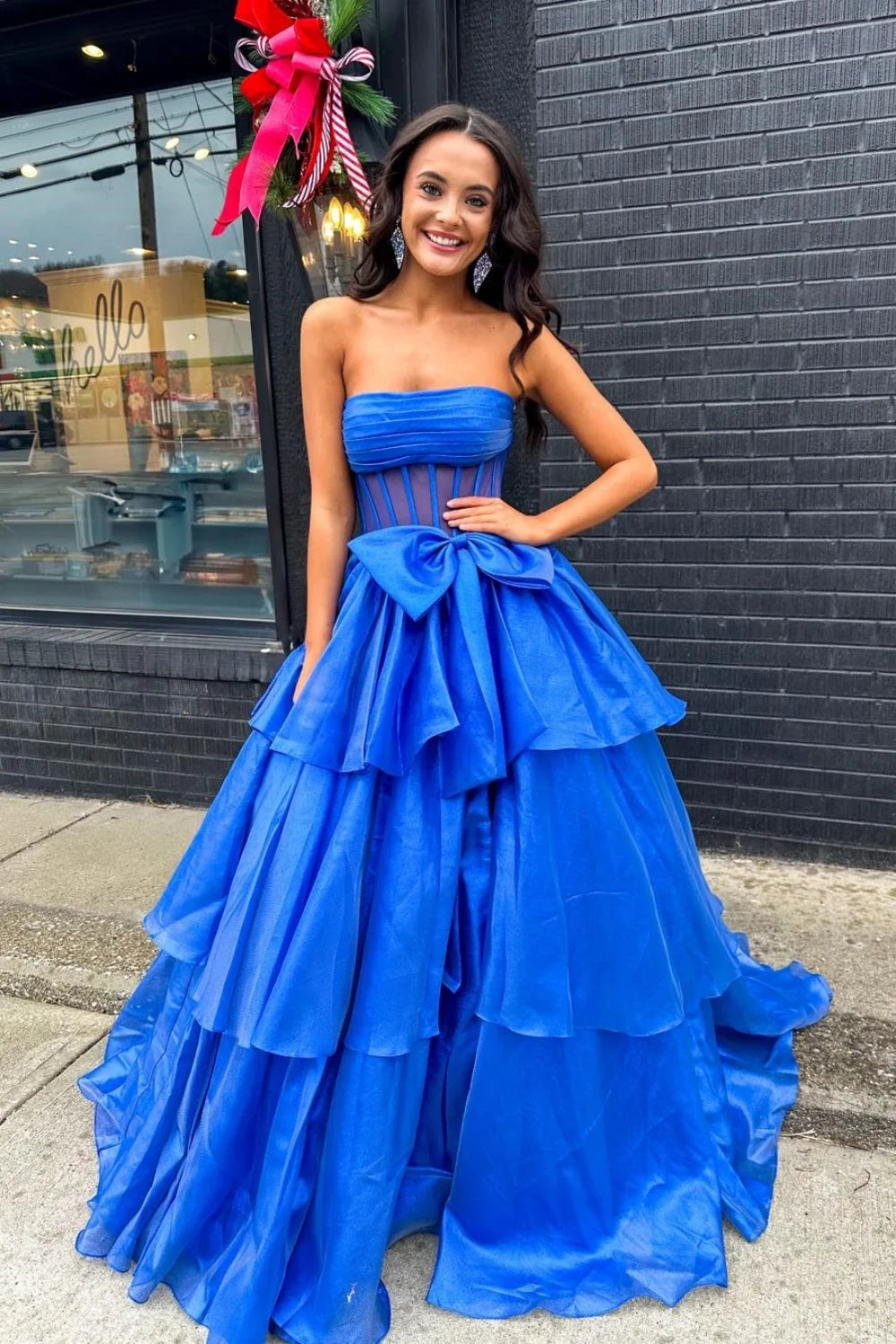 Exclusive Savings A-Line Tiered Empire Long Party Prom Dress With Bow