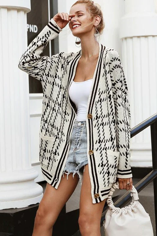 Deal Mania Knit Gingham Cardigan with Pockets