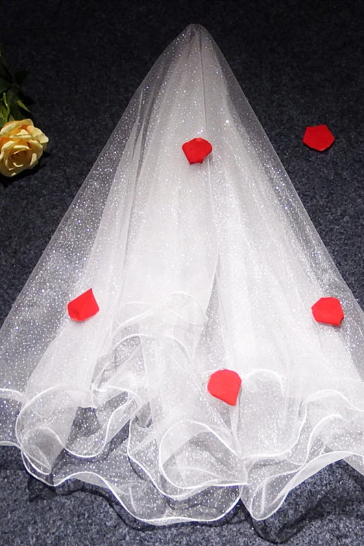 Season Finale Sale White Glitter Wedding Veil