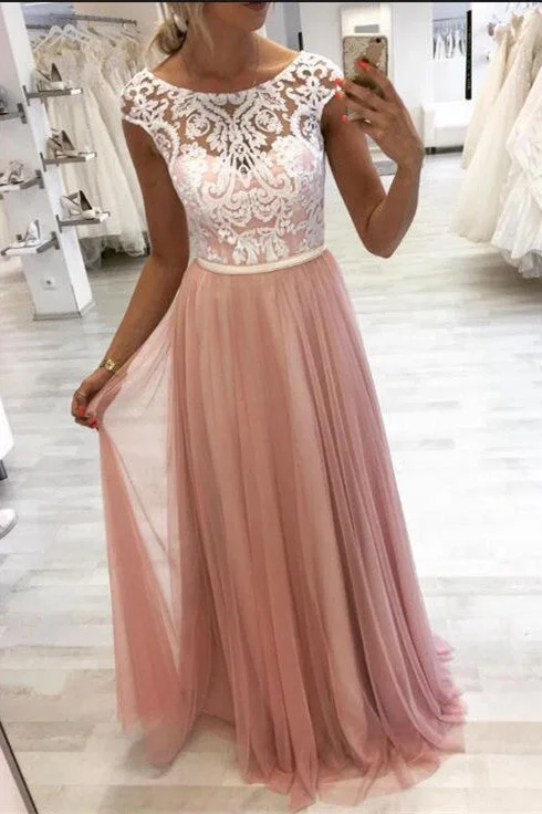 Price Blitz Gorgeous Blush Pink Long Formal Dress with White Lace Top