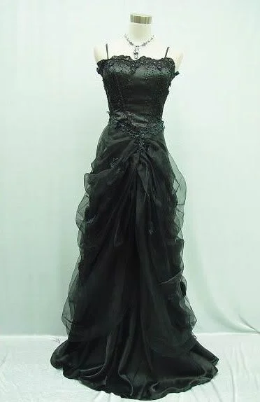 Stock Clearance Black Straps Beading Vintage A-Line Long Party Dress, DP2149