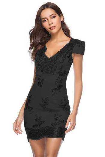 Final Clearance Cap Sleeves Hollow Out Sheath Black Party Dress