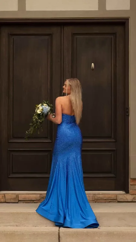 Time-Limited Offer Royal Blue Strapless Elegant Long Prom Dress with Slit, DP2103
