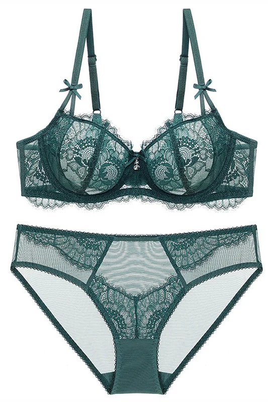Discount Days Free Shipping Elegant Dark Green Lace Lingerie Set
