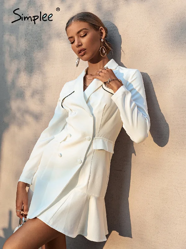 Epic Deals Back to College Simplee Office lady v-neck ruffle long sleeves blazer mini dress women Buttons pocket white notched dresses Female solid vestido Epic Deals Back to College Simplee Office lady v-neck ruffle long sleeves blazer mini dress women Buttons pocket white notched dresses Female solid vestido