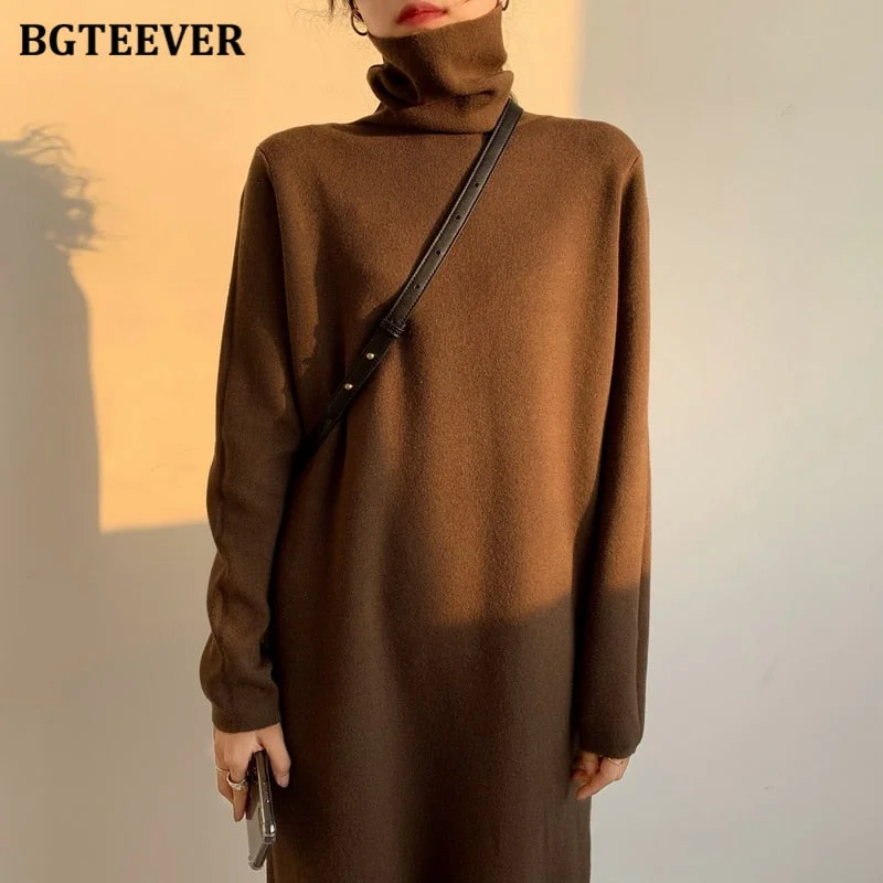 Today's Special Awakecrm Christmas Gift BGTEEVER Autumn Winter Thicken Women Dress Turtleneck Ladies Knit Vestidos Casual Warm Loose Female Sweaters Dress Today's Special Awakecrm Christmas Gift BGTEEVER Autumn Winter Thicken Women Dress Turtleneck Ladies Knit Vestidos Casual Warm Loose Female Sweaters Dress