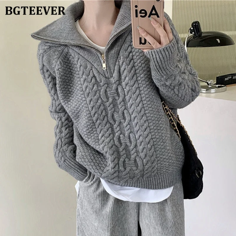Today’s Deal Awakecrm Christmas Gift BGTEEVER Vintage Turtleneck Zippers Women Knitted Sweater Long Sleeve Loose Thicken Twisted Female Pullovers Sweaters Winter Today’s Deal Awakecrm Christmas Gift BGTEEVER Vintage Turtleneck Zippers Women Knitted Sweater Long Sleeve Loose Thicken Twisted Female Pullovers Sweaters Winter