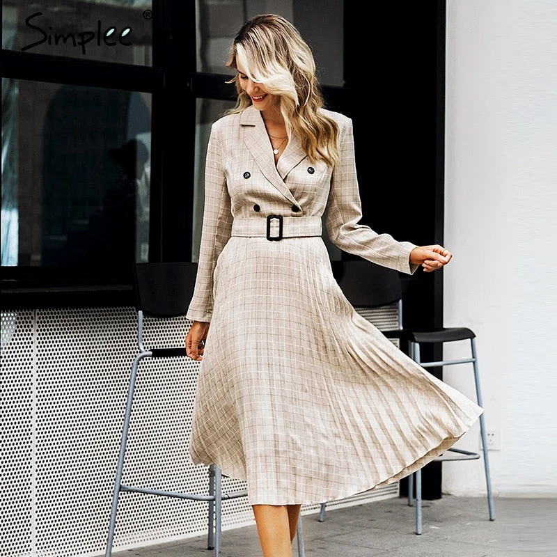 Online Exclusive Simplee A-line v-neck blazer women midi dress Elegant long sleeve button sash female blazer vestidos Pleated office ladies dress Online Exclusive Simplee A-line v-neck blazer women midi dress Elegant long sleeve button sash female blazer vestidos Pleated office ladies dress