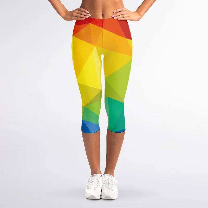 Best Bargains Rainbow Polygonal Geometric Print Women's Capri Leggings