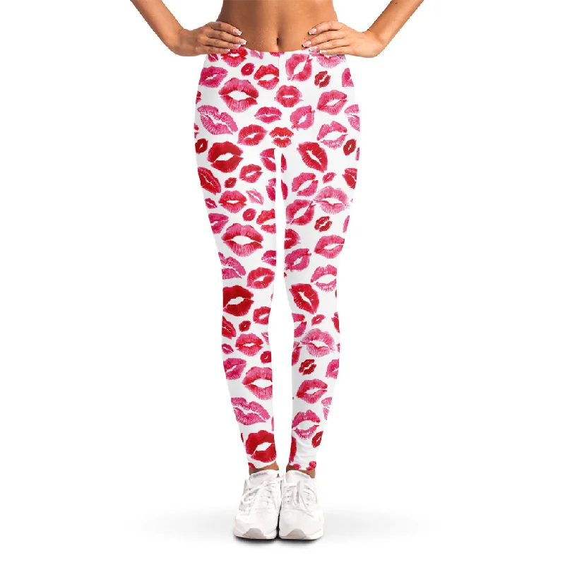 One-DAY Sale Red And Pink Lips Pattern Print Women's Leggings