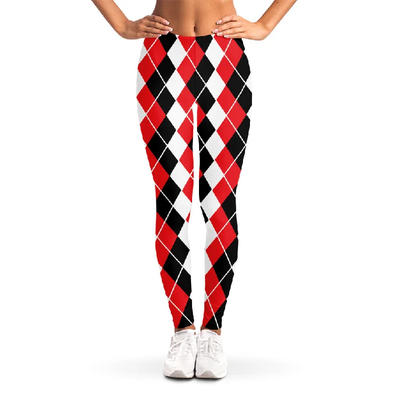 Weekend Flash Sale Red Black And White Argyle Print Women's Leggings