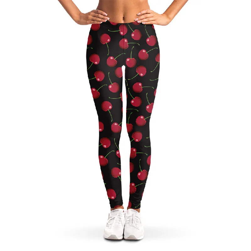Major Savings Red Cherry Pattern Print Women's Leggings