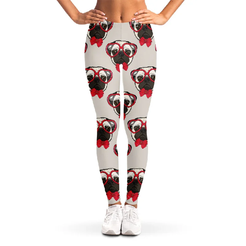 Exclusive Savings Red Glasses Pug Pattern Print Women's Leggings