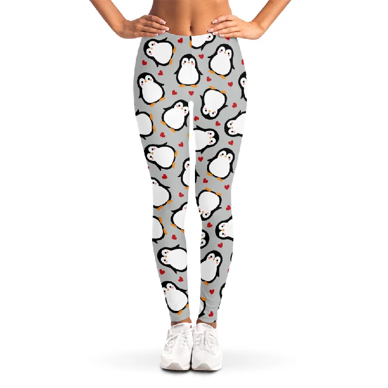 Must-Have Deals Red Heart And Penguin Pattern Print Women's Leggings
