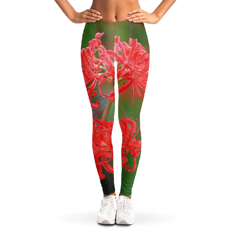 Value Deals Red Japanese Amaryllis Print Women's Leggings