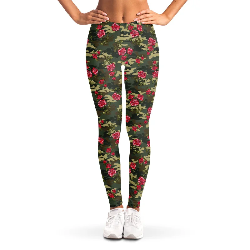 Deal Explosion Red Rose Flower Camouflage Print Women's Leggings