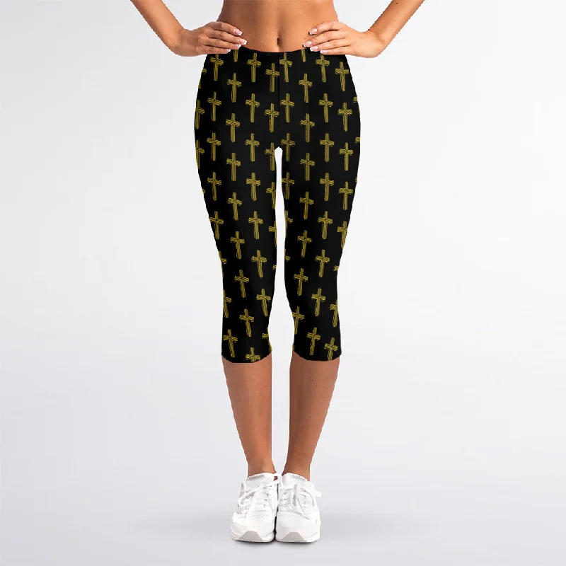 Unmissable Offer Religious Cross Pattern Print Women's Capri Leggings
