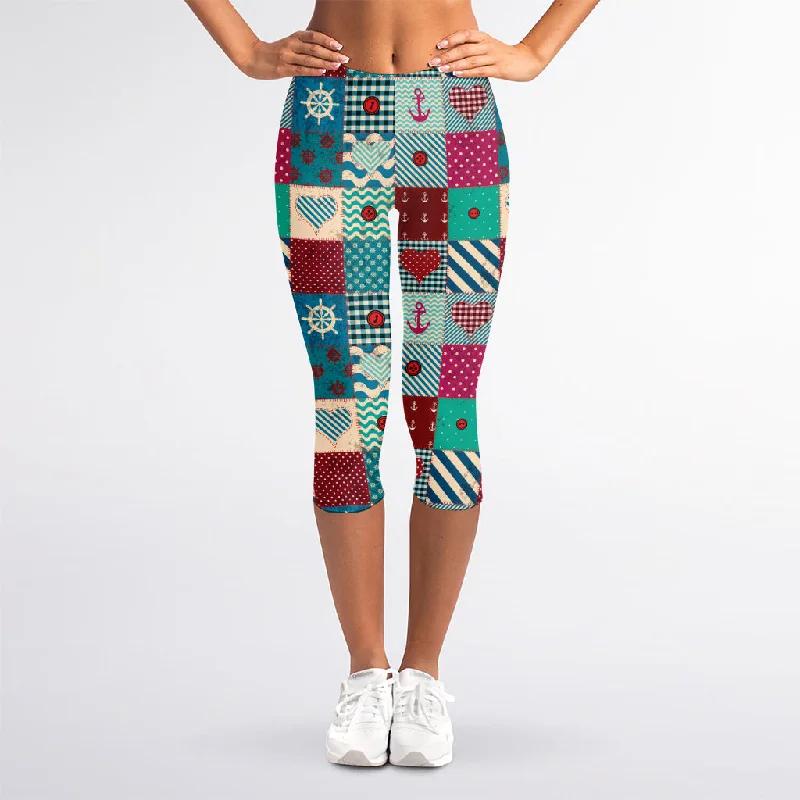 Exclusive Savings Retro Nautical Patchwork Pattern Print Women's Capri Leggings