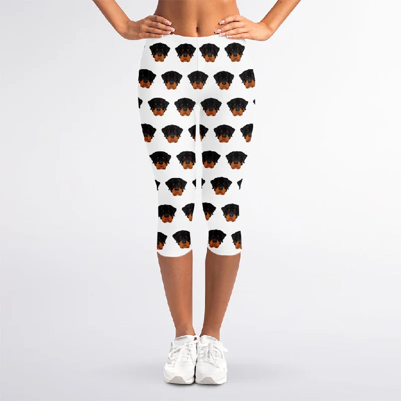 Members Only Rottweiler Face Pattern Print Women's Capri Leggings