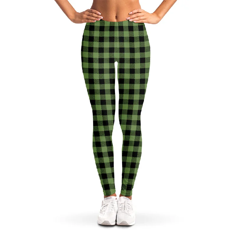 Deal Alert Sage Green Buffalo Check Pattern Print Women's Leggings