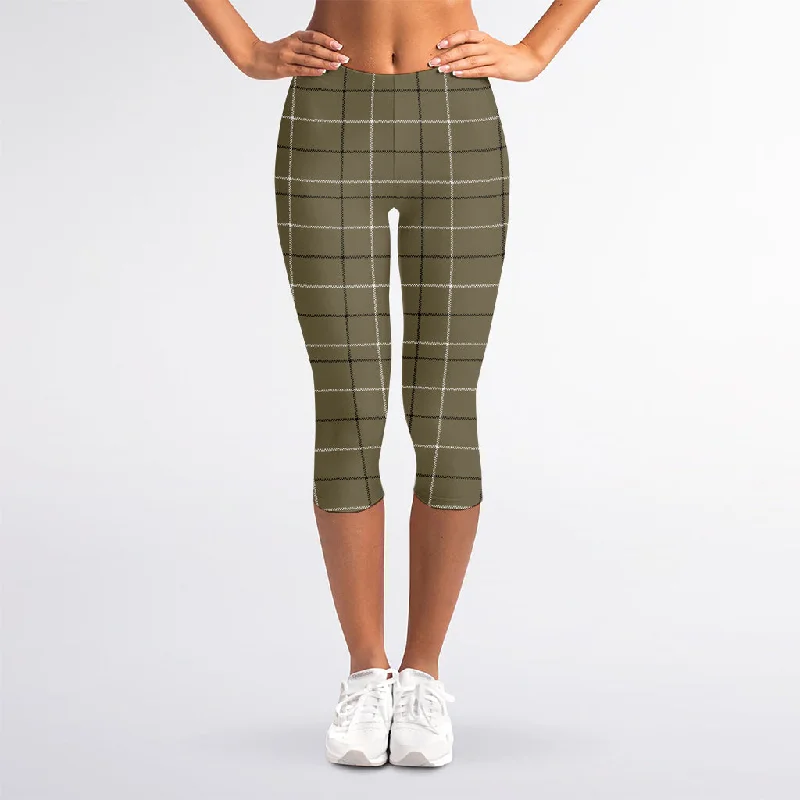 Take Advantage Sage Green Tattersall Pattern Print Women's Capri Leggings