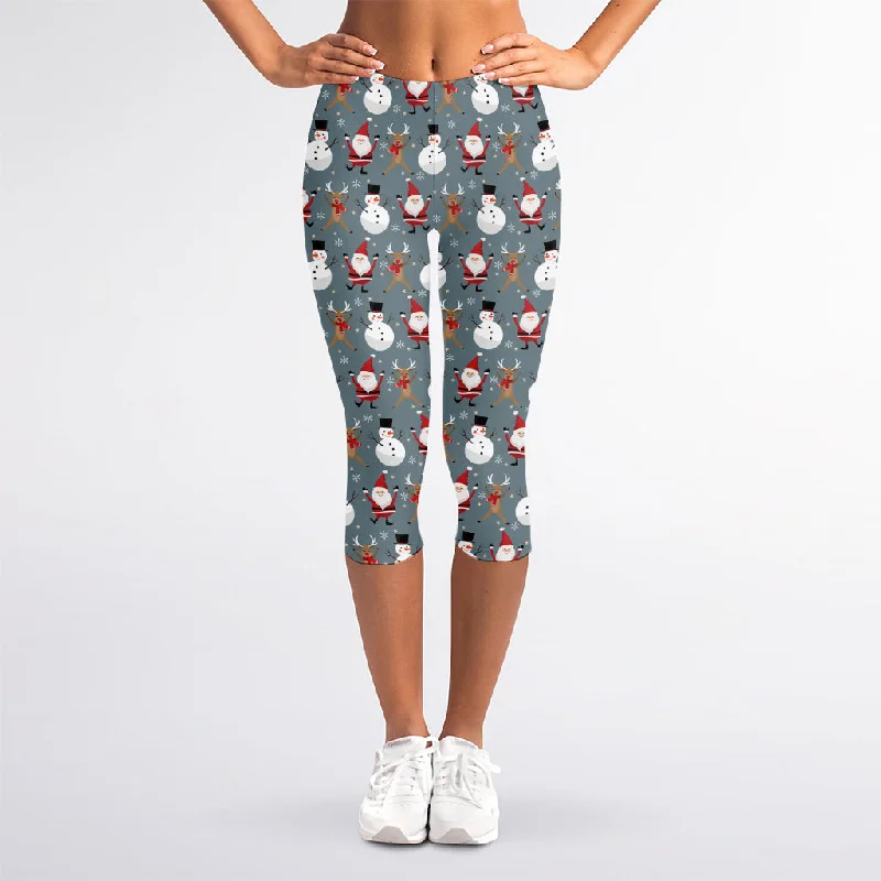 Don't Miss Santa Claus And Friends Pattern Print Women's Capri Leggings