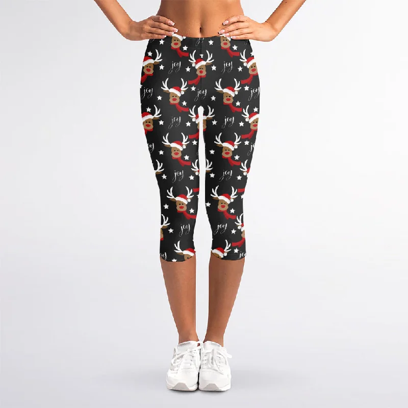 YEAR-End Clearance Santa Claus Deer Pattern Print Women's Capri Leggings