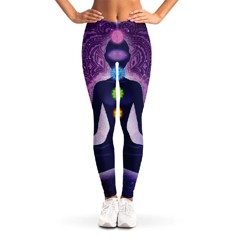 Midnight Madness Seven Chakras Mandala Print Women's Leggings