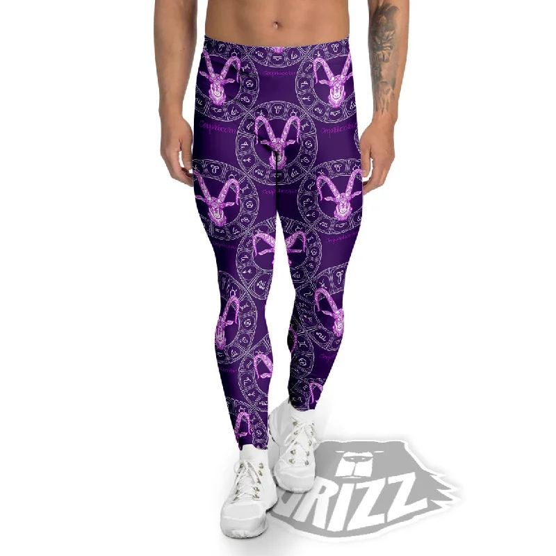 Act Now Zodiac Capricorn Purple Print Pattern Men's Leggings